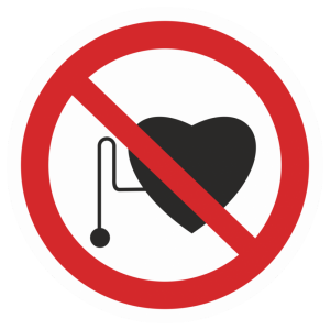 Наклейка P-11 «Запрещается работа (присутствие) людей со стимуляторами сердечной деятельности»