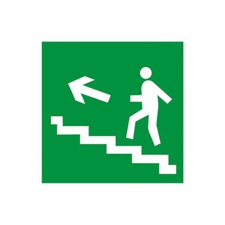 Знак E 16 Направление к эвакуационному выходу по лестнице налево вверх